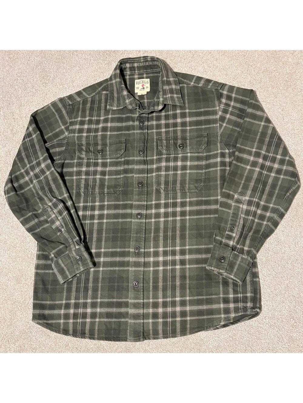 Redhead Men's Green Plaid Flannel Long Sleeve Button Down Shirt Size Med